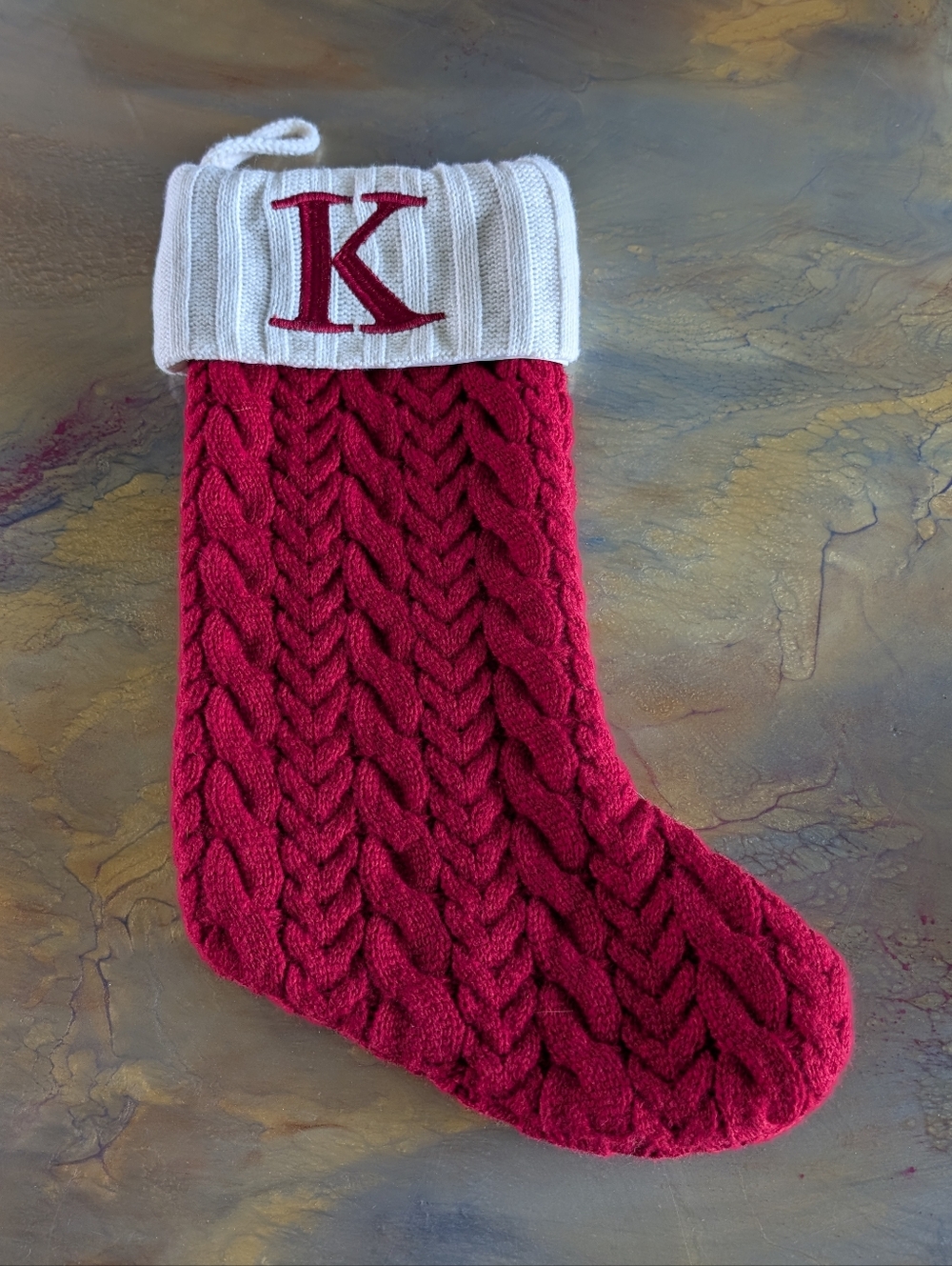 Red Knit Kohl's Holiday Christmas Stocking Stretch Letter K
